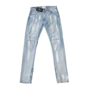 Oro Los Angeles Men's Size 30 x 33" Ankle‎ Zippers Distressed Blue Jeans